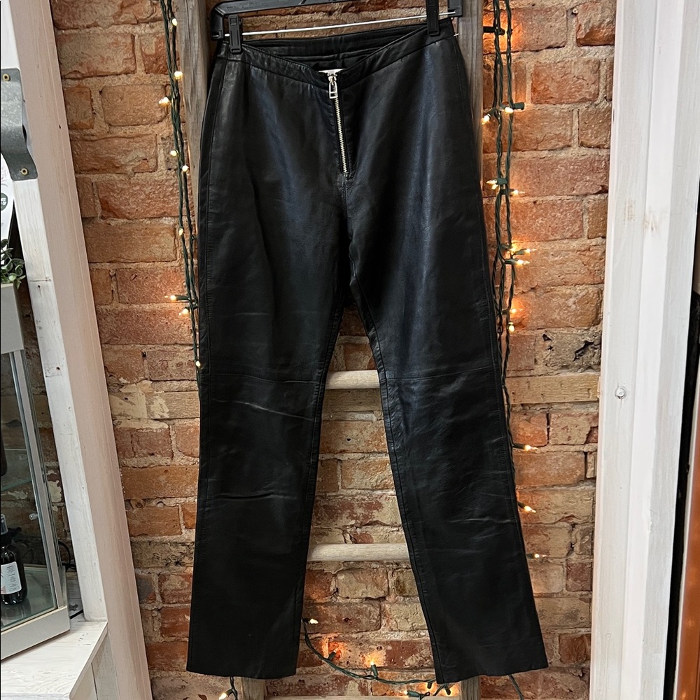Hugo Buscati Black Leather Straight Leg Pants
